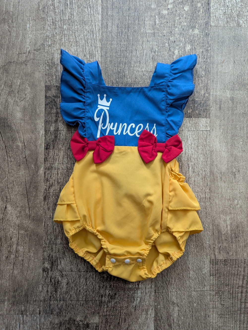 Princess Ruffle One-Piece Bodysuit in Blue, Yellow & Pink